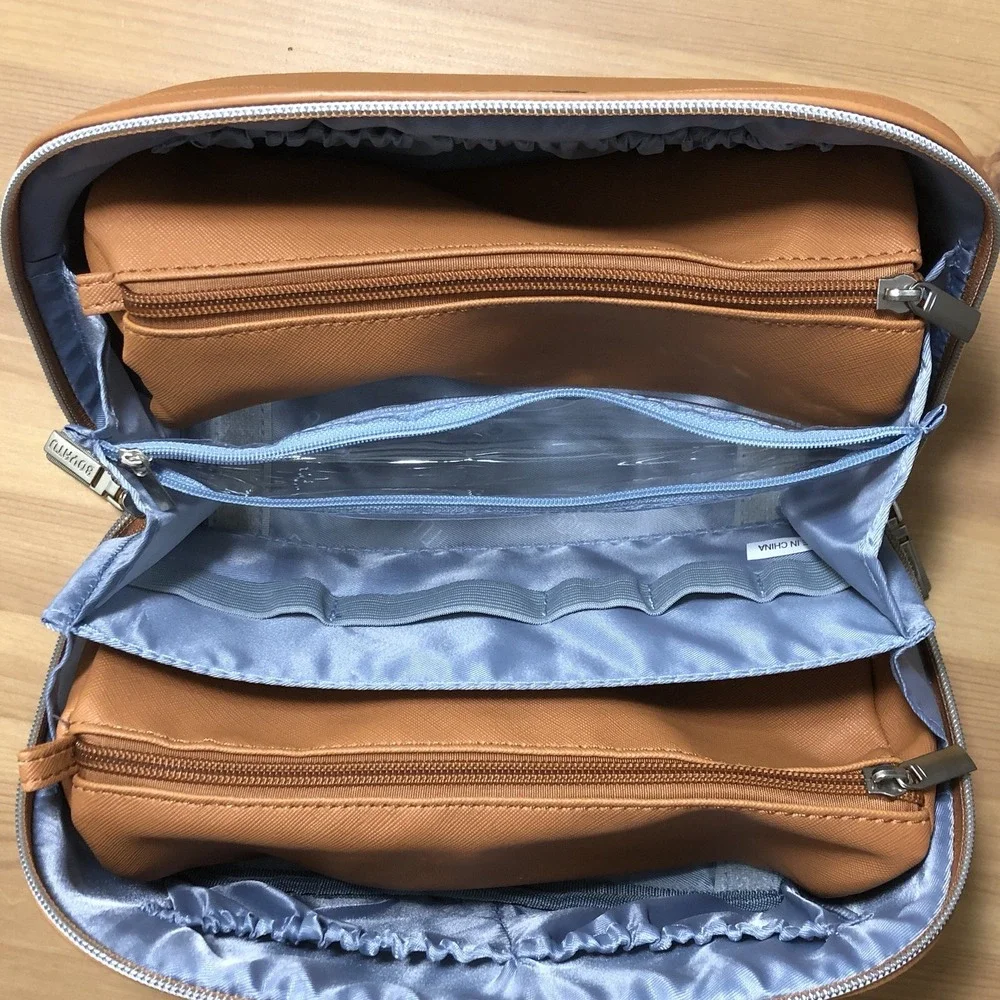 BOYATU Cosmetic Travel Makeup Toiletry Tote Bag Set of 3 Brown Waterproof
